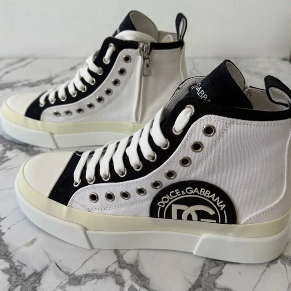Dolce & Gabbana White and Black PORTOFINO High Top Sneakers NEW!!! - Picture 2 of 7